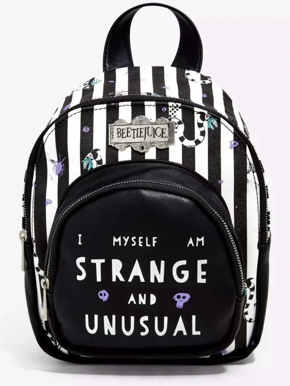 Hot Topic Beetlejuice Black White Striped Mini Backpack